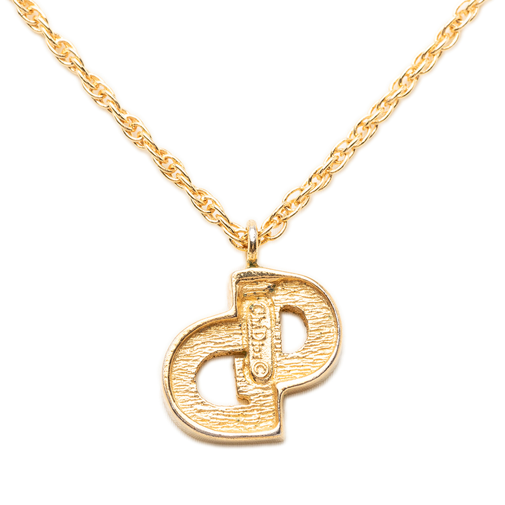 Pre-Loved Dior Gold Plated Strass CD Logo Pendant Necklace - Picture 3 of 6